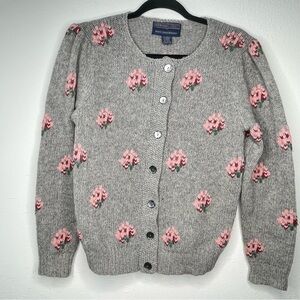 Herman Geist Cardigan Women's S Hand Embroidered Floral Lambswool Angora Blend